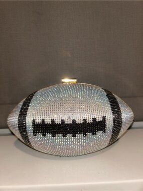 Crystal Football Clutch - Silver and Black Rhinestone Evening Bag
